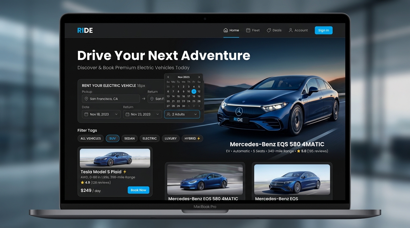 RentHub vehicle platform mockup
